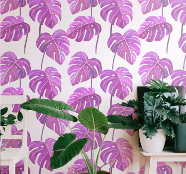 Rózsaszínűre festett monstera levelek háttérkép - TenStickers