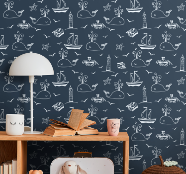 Sötétkék vitorlás mintás gyerek tapéta - TenStickers