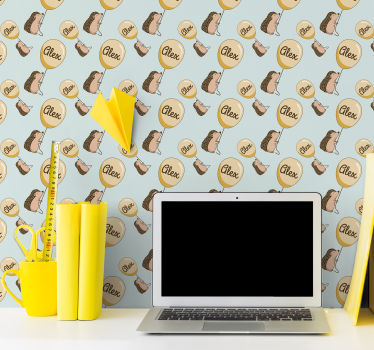 Sün léggömbökkel és névvel Gyerekszoba tapéta - TenStickers