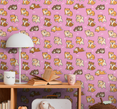 Szép minta corgi és rózsaszín háttér gyerekek tapéta - TenStickers