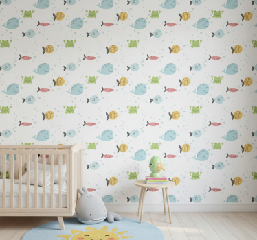 Színes halak fehér háttéren - gyerekszoba tapéta - TenStickers