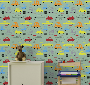 Színes járművek tér mintás tapéta - TenStickers