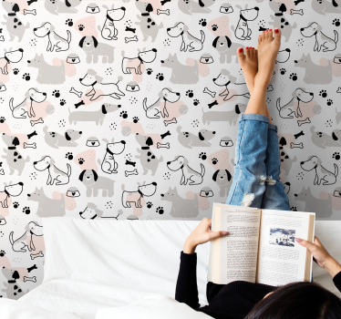 Szürke kutyák mintás tapéta hálószobába - TenStickers