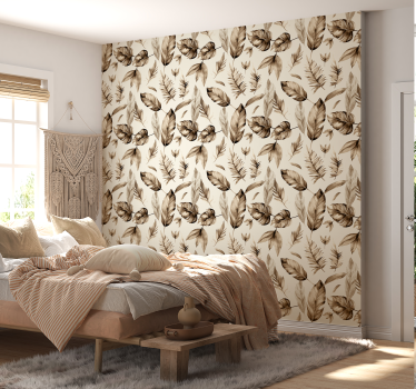 Beige levelek minta tapéta - TenStickers