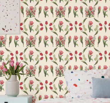 Tavaszi piros tulipán hálószoba tapéta - TenStickers