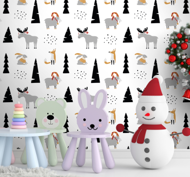 Téli állatok mintás karácsonyi háttérkép - TenStickers