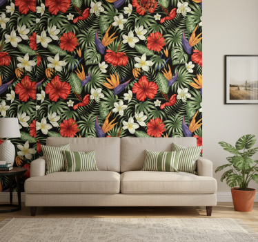 Tropical jungle plants pattern tapéta virágok - TenStickers