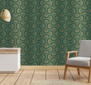 Türkiz és arany art decor stílusú retro tapéta - TenStickers