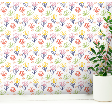Virágos doodle minta Tapéta Virágok - TenStickers